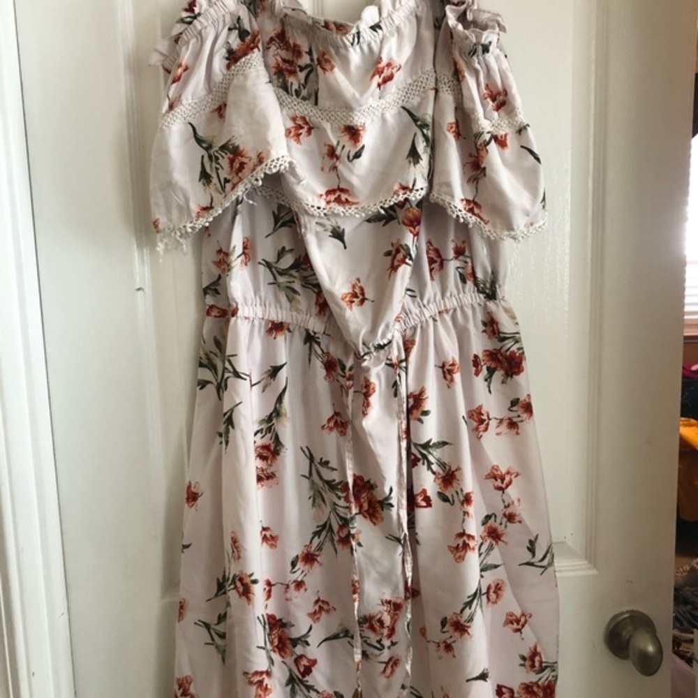 White Off The Shoulder Flower Dress